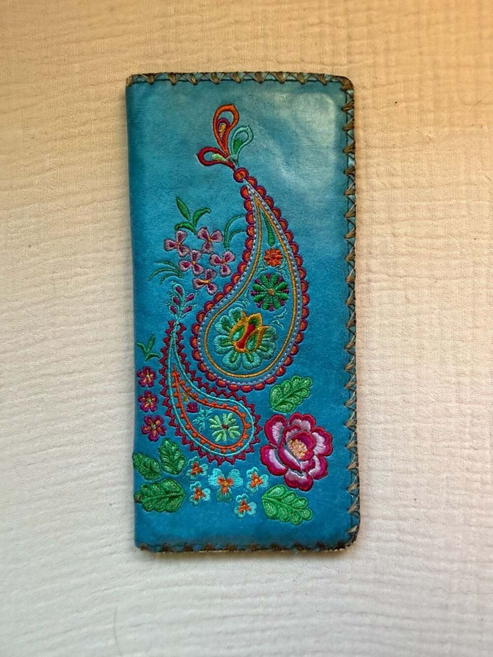 Lavishy Blue Embroidered Paisley & Floral Checkbook Wallet